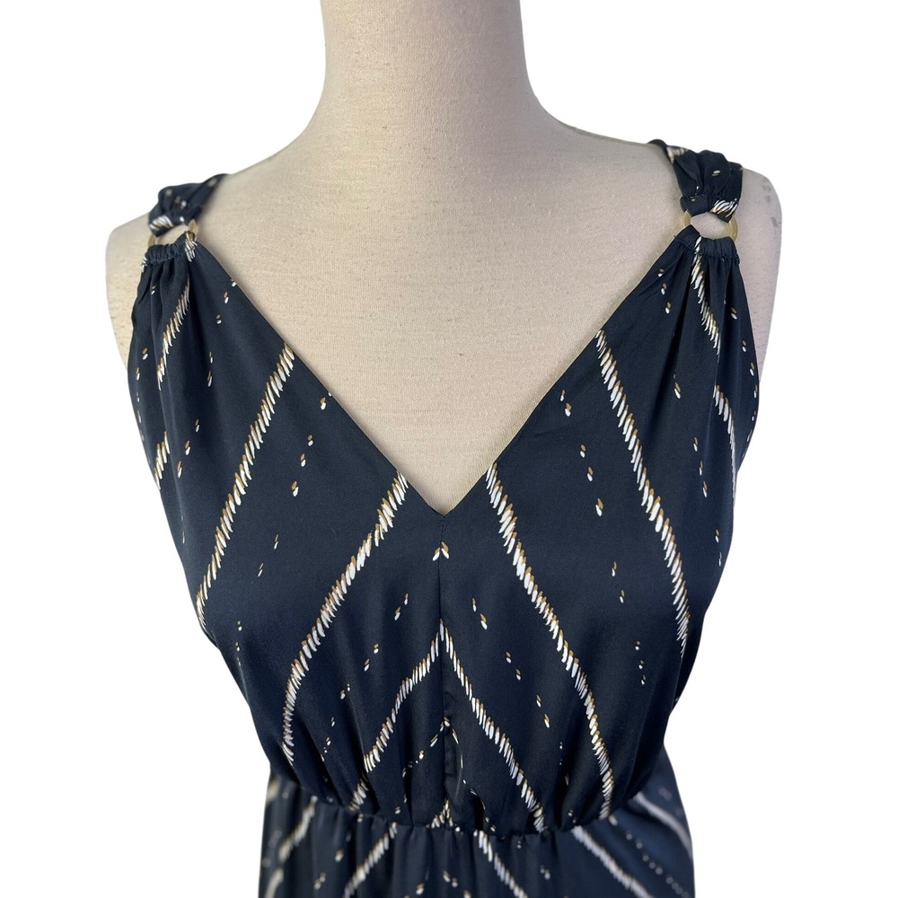 H&M Maxi Dress Navy Blue Sleeveless V-Neck Chevron‎ Print Casual Long Dress 4 - Picture 2 of 5